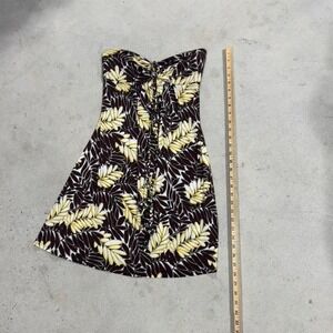 B Darlin Strapless Dress 7/8 Brown Yellow Floral A Line Mini Party